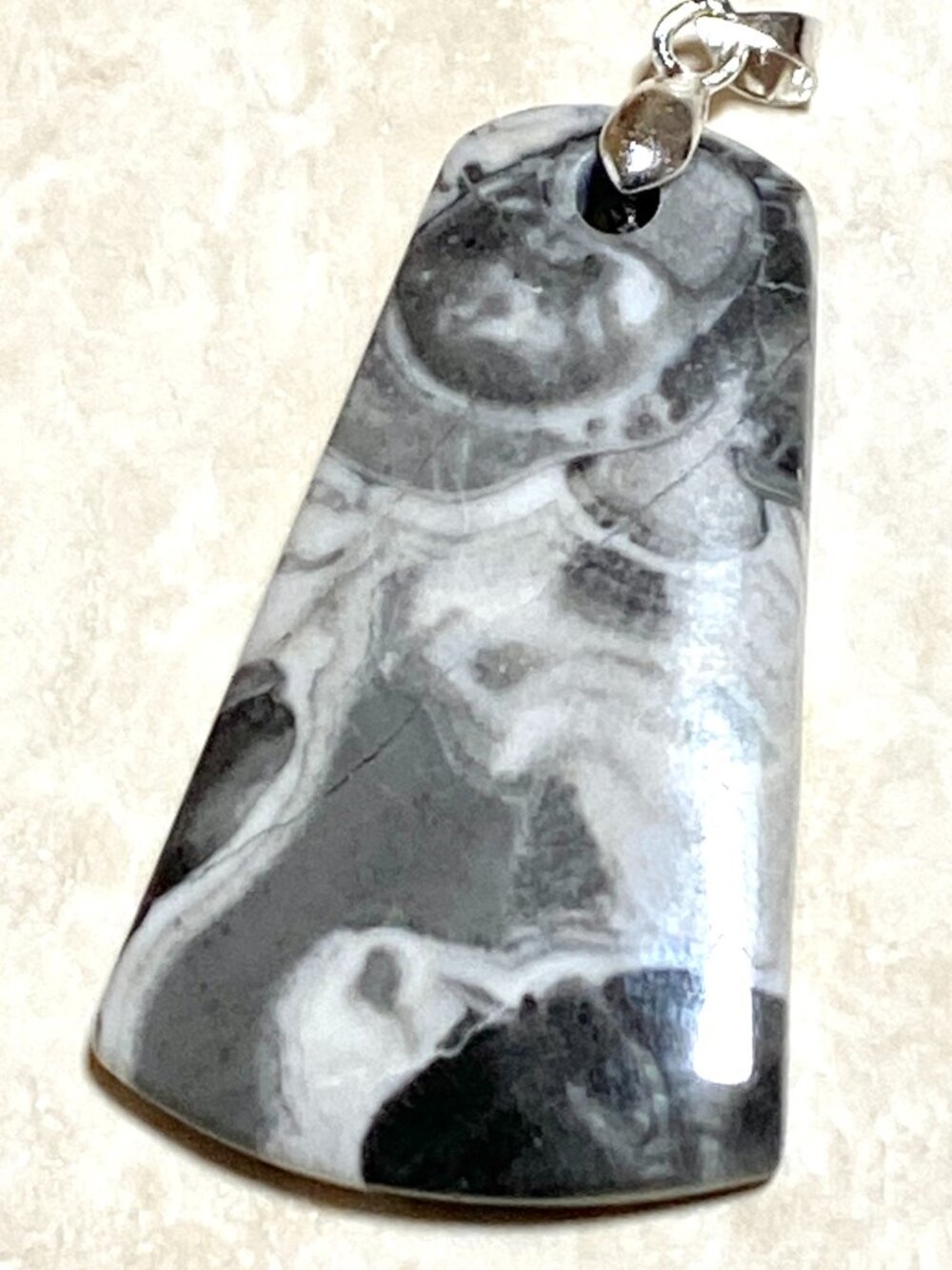 Natural Black & White Agate Pendant, Large Genuine Gemstone Pendant